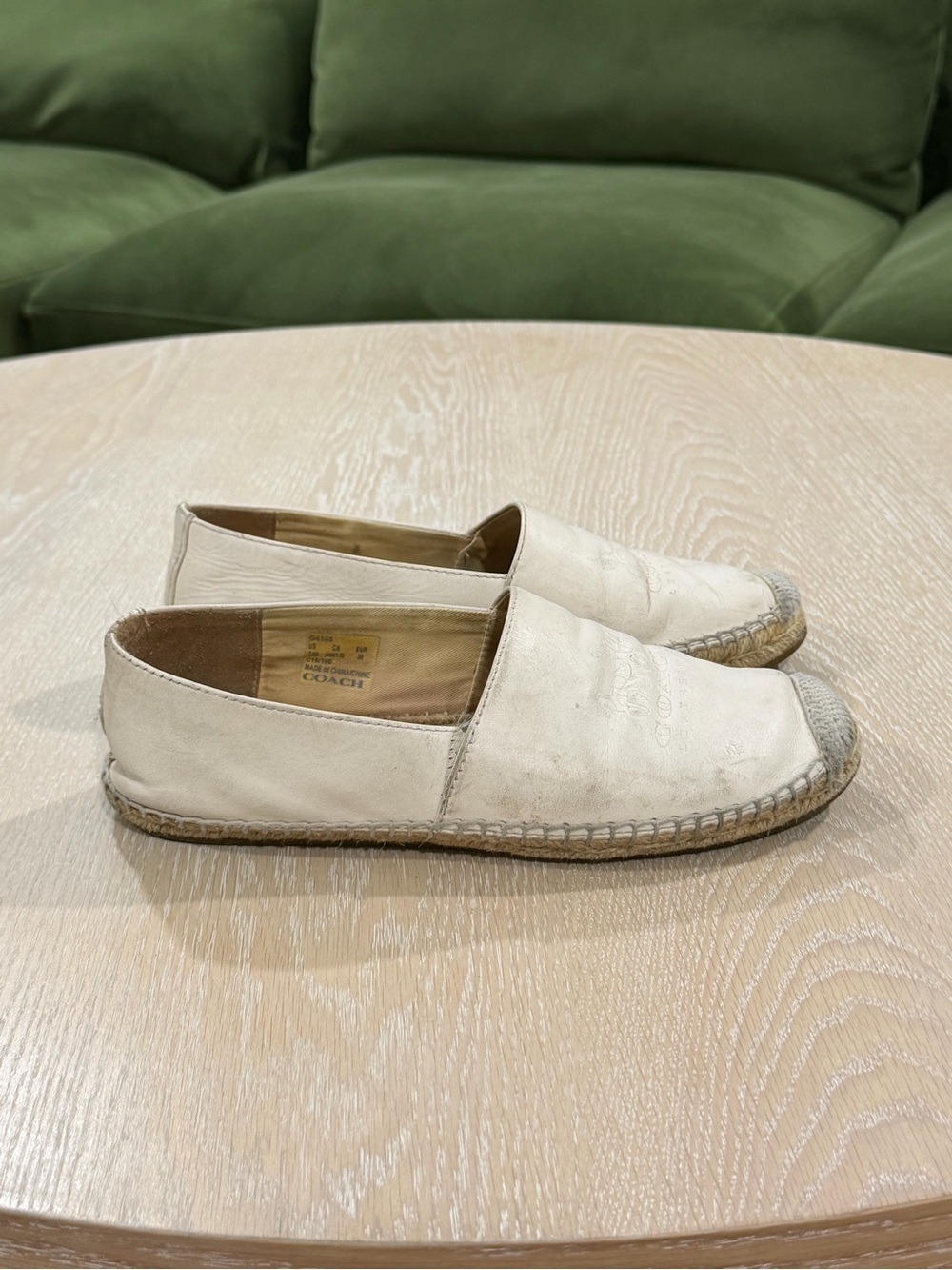 Coach Cream Leather Espadrille Slip-On Flats